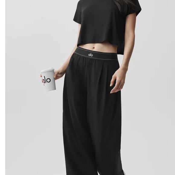 ALO Yoga Pants - ALO Yoga Black High-Rise Wide Leg Lounge Pants Size L NWOT
